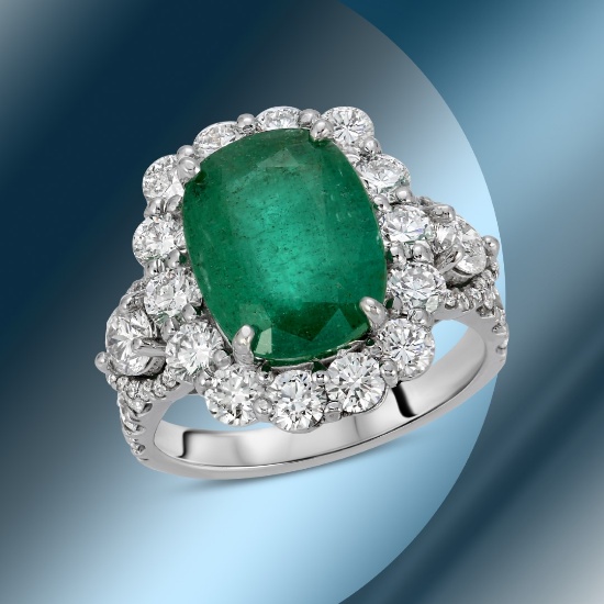 14K Gold 5.50cts Emerald & 2.68cts Diamond Ring