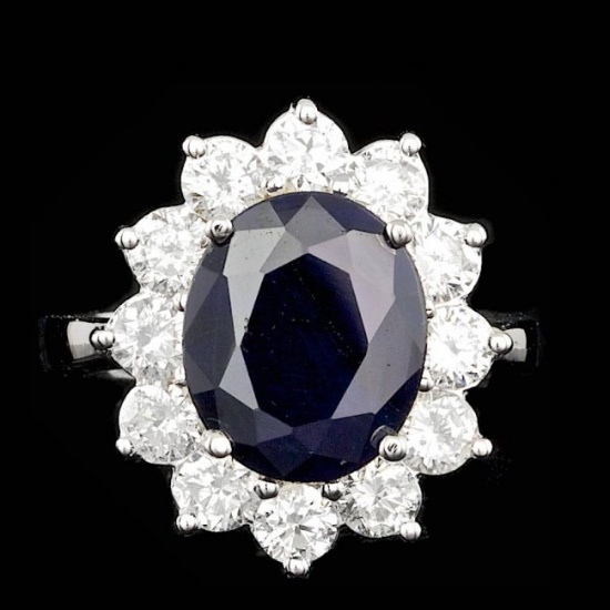 14k Gold 5.00ct Sapphire 2.50ct Diamond Ring