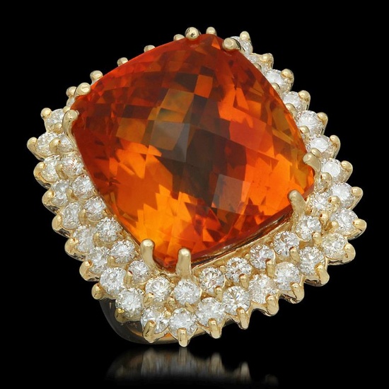 14K Gold 27.43ct Citrine 2.92ct Diamond Ring