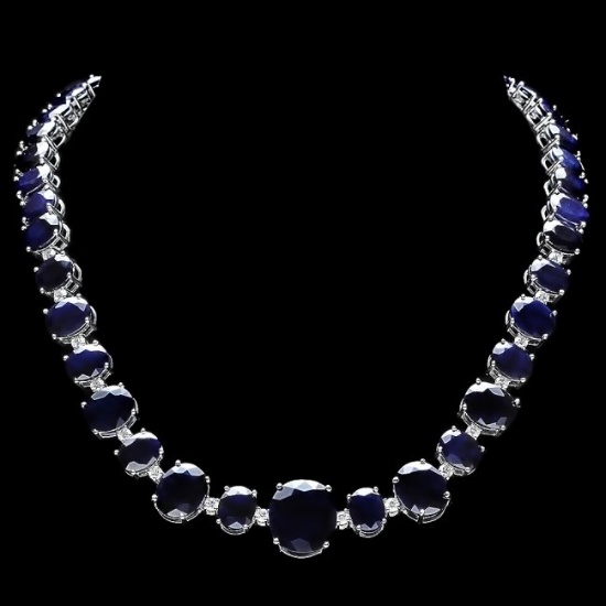 14k Gold 165ct Sapphire 1.8ct Diamond Necklace