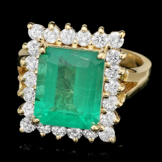 18k Yellow Gold 4.30ct Emerald 1ct Diamond Ring