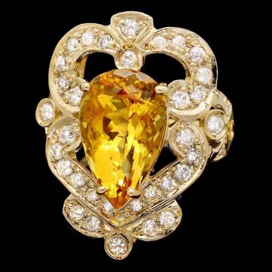 14k Yellow Gold 5.50ct Beryl 1.15ct Diamond Ring