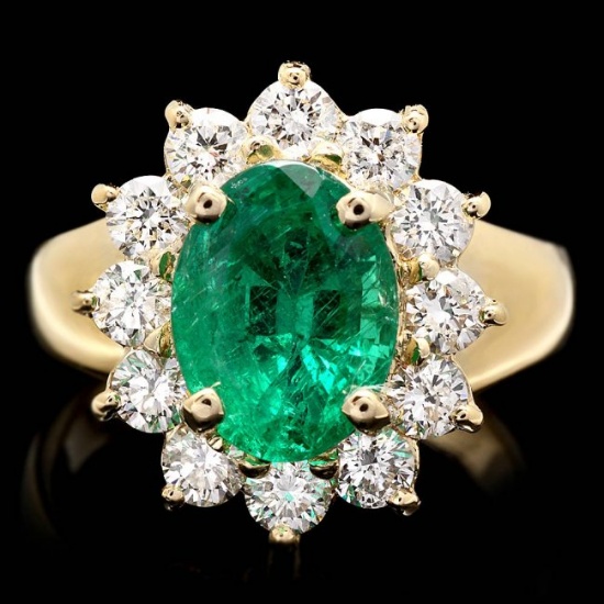 14k Gold 2.70ct Emerald 1.30ct Diamond Ring