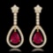 14k Yellow Gold 9.21ct Ruby 2.75ct Diamond Earrings