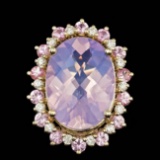 14k Gold 14.00ct Amethyst 0.70ct Diamond Ring