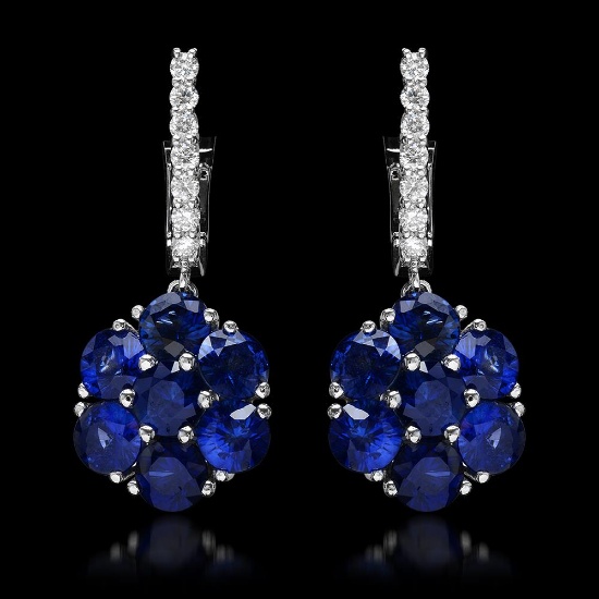 14k White Gold 5.64ct Sapphire 0.58ct Diamond Earrings