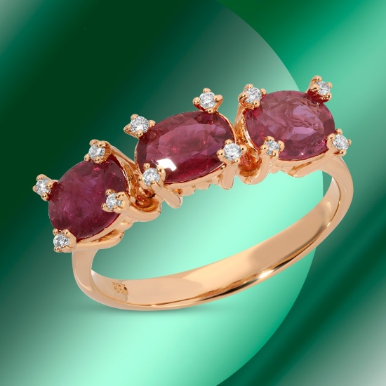 14k Gold 2.11ctc Ruby & 0.08ctc Diamond Ring