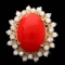 14k Yellow Gold 5.50ct Coral 0.90ct Diamond Ring