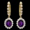 14k Gold 3.70ct Amethyst 1.30ct Diamond Earrings