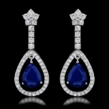 14k White Gold 6.50ct Sapphire 2.75ct Diamond Earrings
