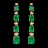 14k Gold 5.50ct Emerald 0.35ct Diamond Earrings