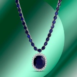 14K Gold 102.27cts Sapphire & 2.75cts Diamond Necklace
