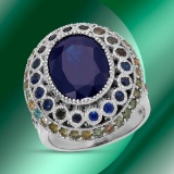 14k Gold 6.43ctc Sapphire & 1.01ctc Diamond Ring