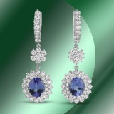 14K Gold 6.09cts Tanzanite & 7.01cts Diamond Earrings