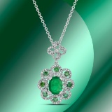14k Gold 1.52ctc Emerald & 1.32ctc Diamond Pendant