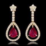 14k Yellow Gold 9.21ct Ruby 2.75ct Diamond Earrings