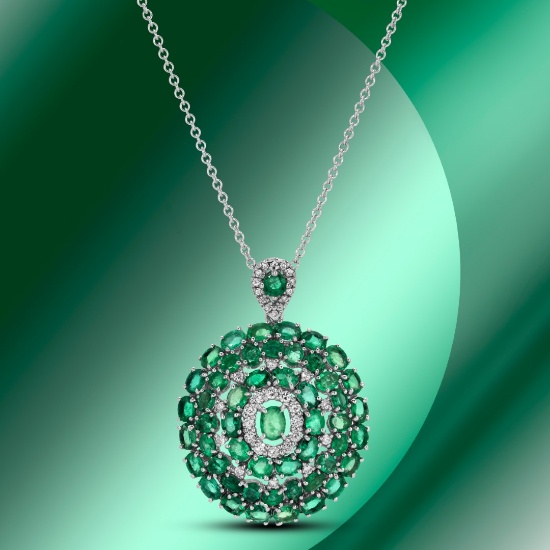 14k Gold 6.67ctc Emerald & 0.57ctc Diamond Pendant