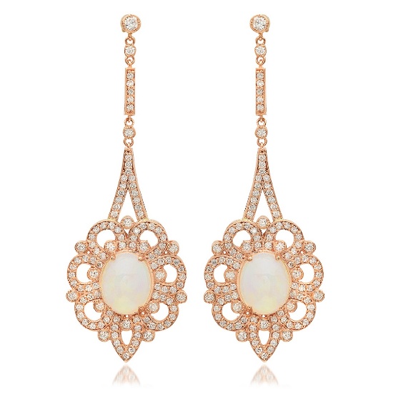 14K Rose Gold, 6.00cts Opal, 2.65cts Diamond Earring