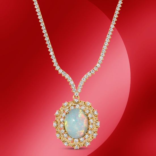 14K Gold 19.88cts Opal & 11.76cts Diamond Necklace