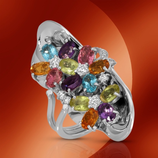 14K Gold 6.12cts Gemstone & 0.65 Diamond Ring
