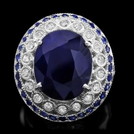 14k Gold 10.3ct Sapphire 0.60ct Diamond Ring