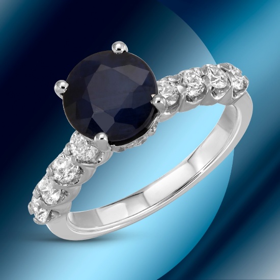 14K Gold 2.58cts Sapphire & 1.17cts Diamond Ring