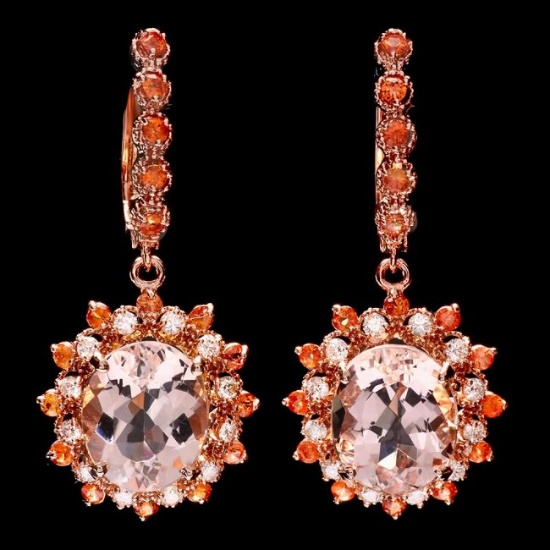 14k Rose 9ct Morganite 0.80ct Diamond Earrings