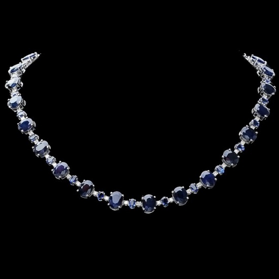 14k Gold 63ct Sapphire 2.10ct Diamond Necklace