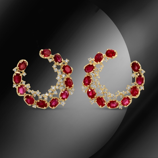 14K Gold 6.90cts Ruby & 0.59cts Diamond Earrings