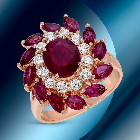 14K Gold 4.22cts Ruby & 0.58cts Diamond Ring