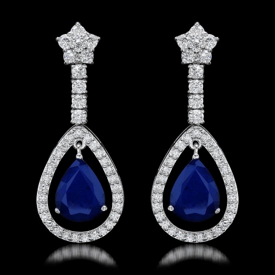 14k White Gold 6.50ct Sapphire 2.75ct Diamond Earrings