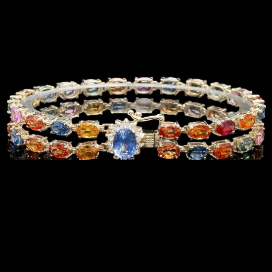 14k Gold 26.5ct Sapphire 0.50ct Diamond Bracelet