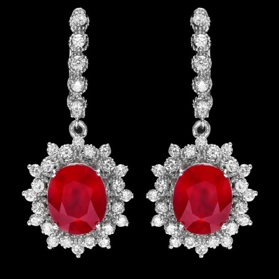 14k Gold 11.30ct Ruby 1.80ct Diamond Earrings