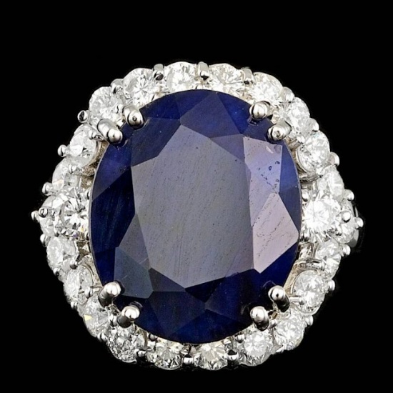 14k Gold 11.50ct Sapphire 1.70ct Diamond Ring