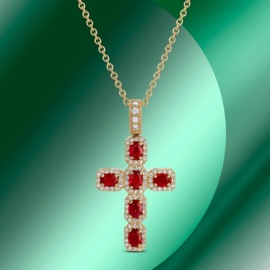 14k Gold 1.17ctc Ruby & 0.40ctc Diamond Pendant