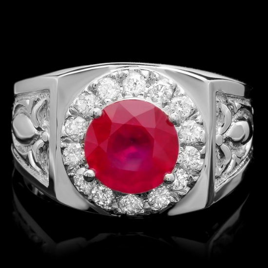 14k Gold 3ct Ruby 0.55ct Diamond Ring