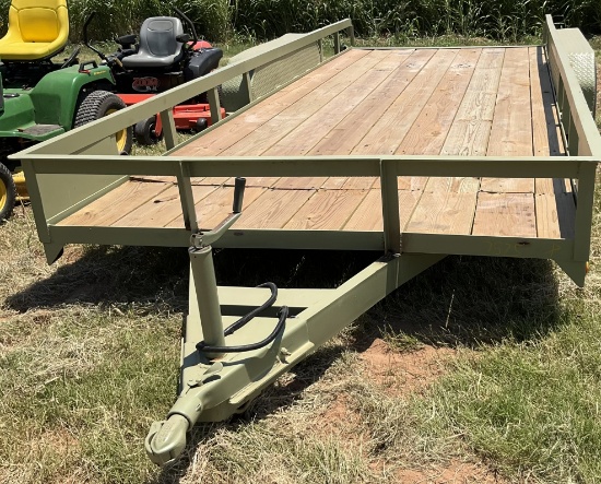 GREEN BUMPER PULL 18' FLATBED TRAILER-NO TITLE