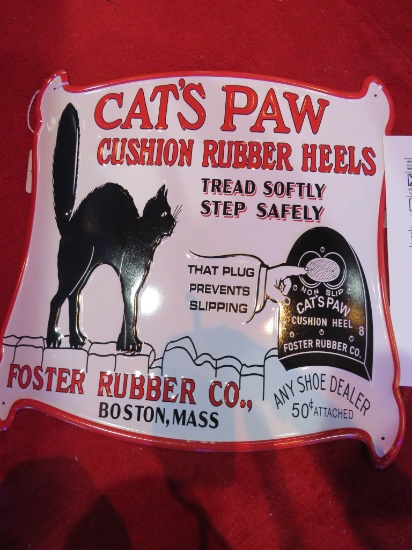 0 CAT'S PAW STEEL SIGN EMBOSSED CAT'S PAW CUSHION RUBBER HEELS STEEL SIGN
