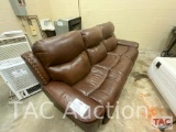 Set of 2 Catnapper Brand Brown Leather Reclining Sofas WITH End Tables