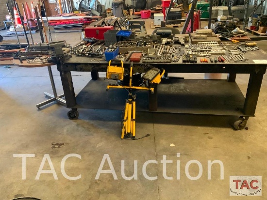 8 Foot Steel Table With Miscellaneous Tools