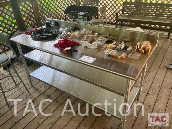 Stainless Tables (x3) W/ Stools (x2)