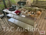 Stainless Tables (x3) W/ Stools (x2)