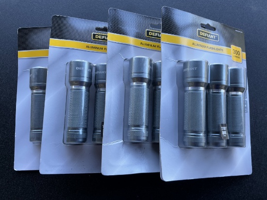 Defiant 300 Lumens Aluminum Flashlight 4 pkgs of 3