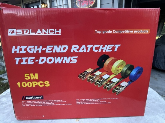 New Box Of 5m High End Ratchet Tie Downs (100 Count)