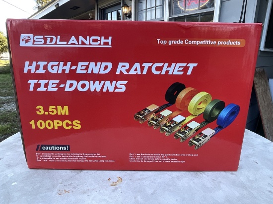New Box Of 3.5m High End Ratchet Tie Downs (100 Count)