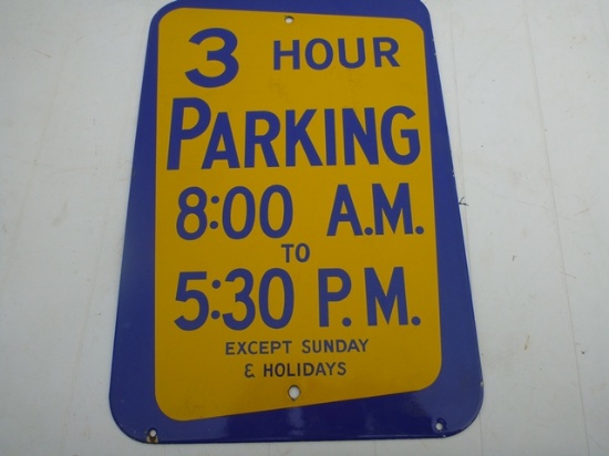 3-Hour parking porcelain sign