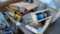 Bin lot - work lights, glass handling tools, etc
