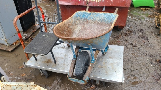 Rolling dolly with wheel barrow and stepstool