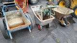 (2) rolling carts, hose reel, wheel barrow