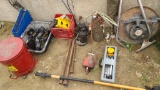 Mixed lot- saws, level. Sump pumps, etc